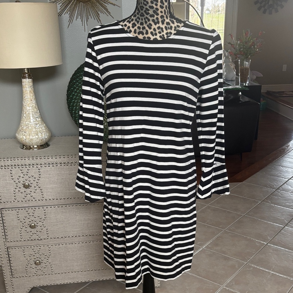 Black & White Striped Crewneck Women's Dress